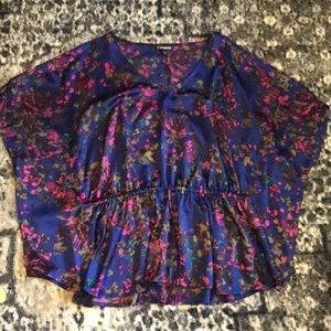 Express cold shoulder floral blouse top large